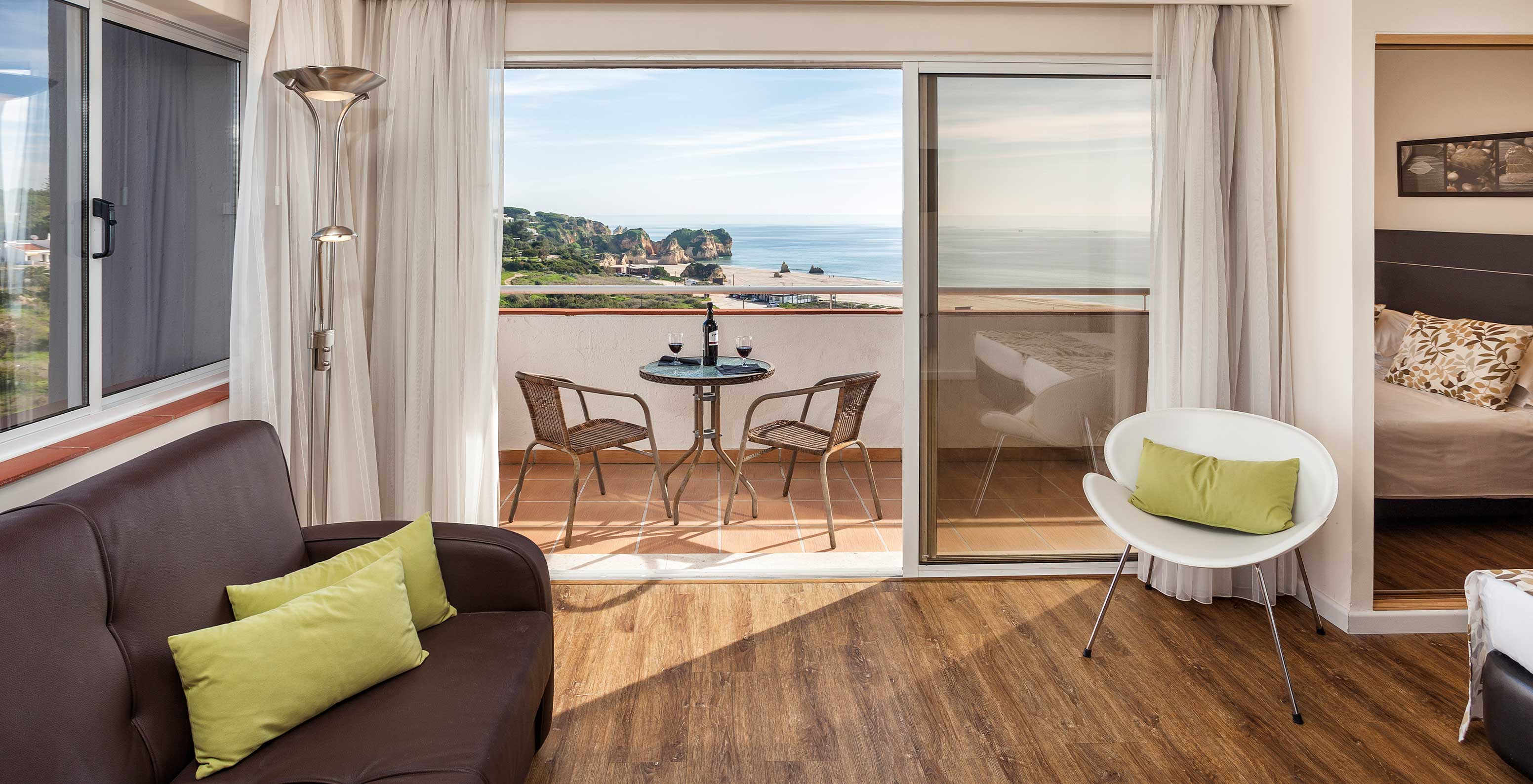 The Superior Sea View Studio at Pestana Alvor Atlântico has a balcony with a stunning sea view