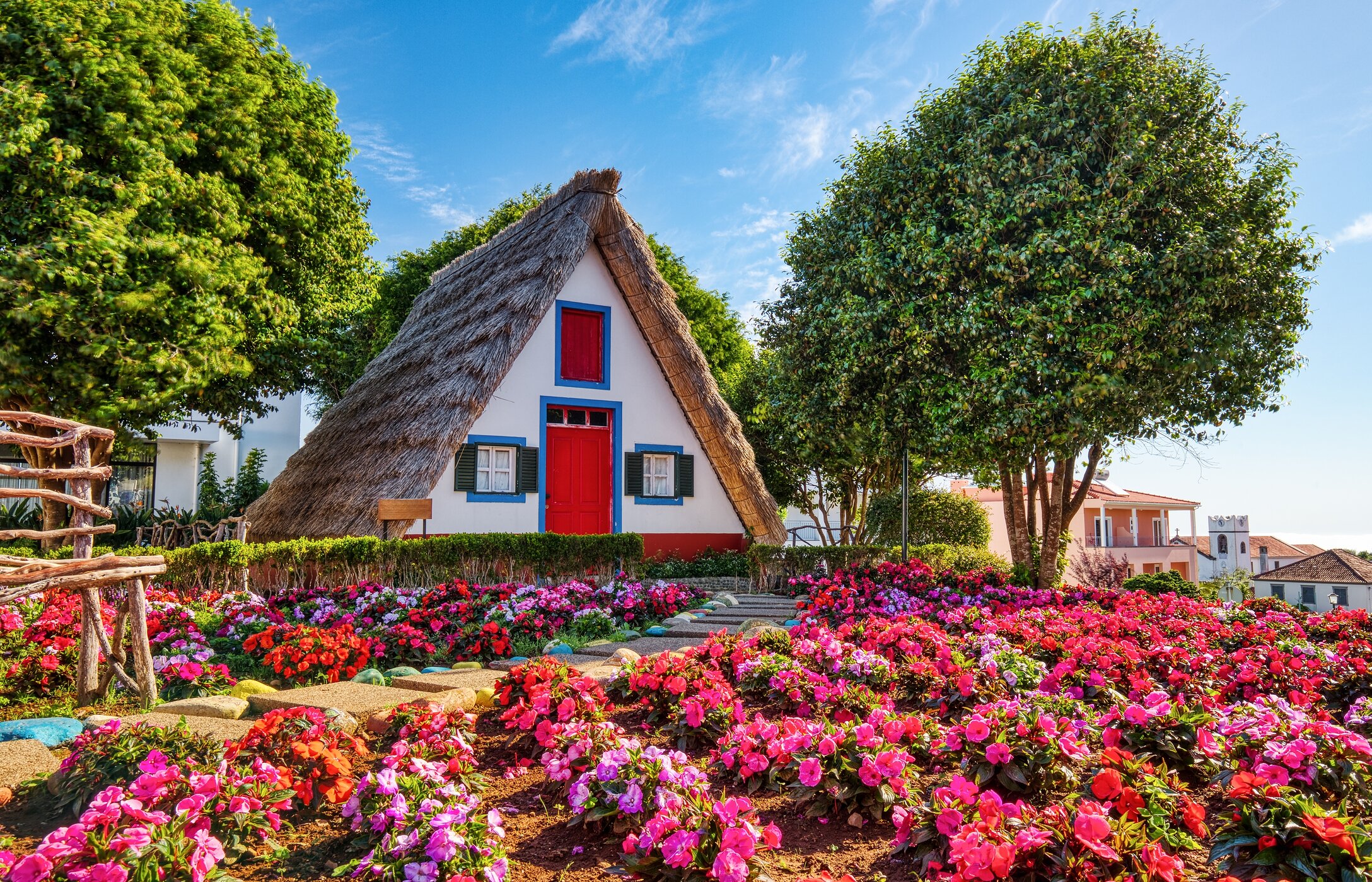 The typical houses of Santana, very characteristic of Madeira Island, with a triangular shape, three windows and a door