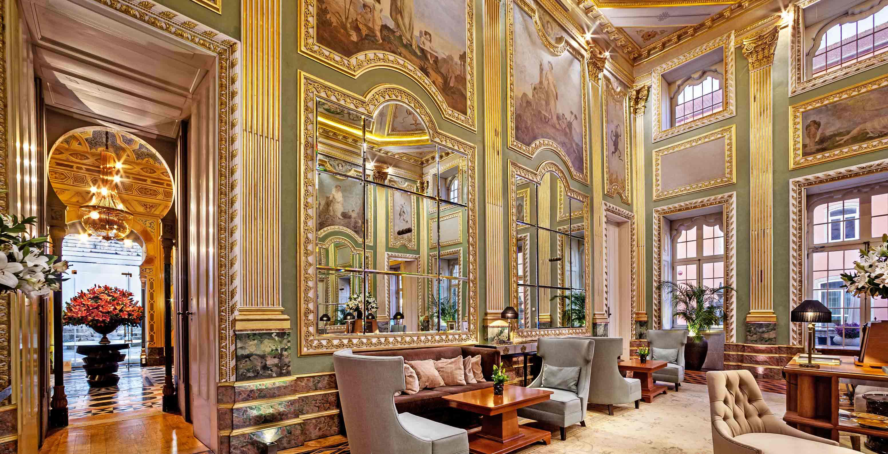 Entrance and main hall of Pestana Palácio do Freixo, a Historic Hotel by the Douro River