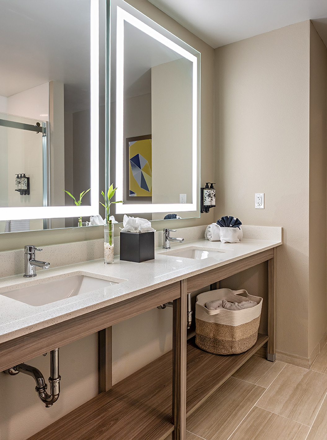 Connected King and Double Queen Superior Suites at Pestana Orlando Suites Lake Buena Vista with double vanity bathroom