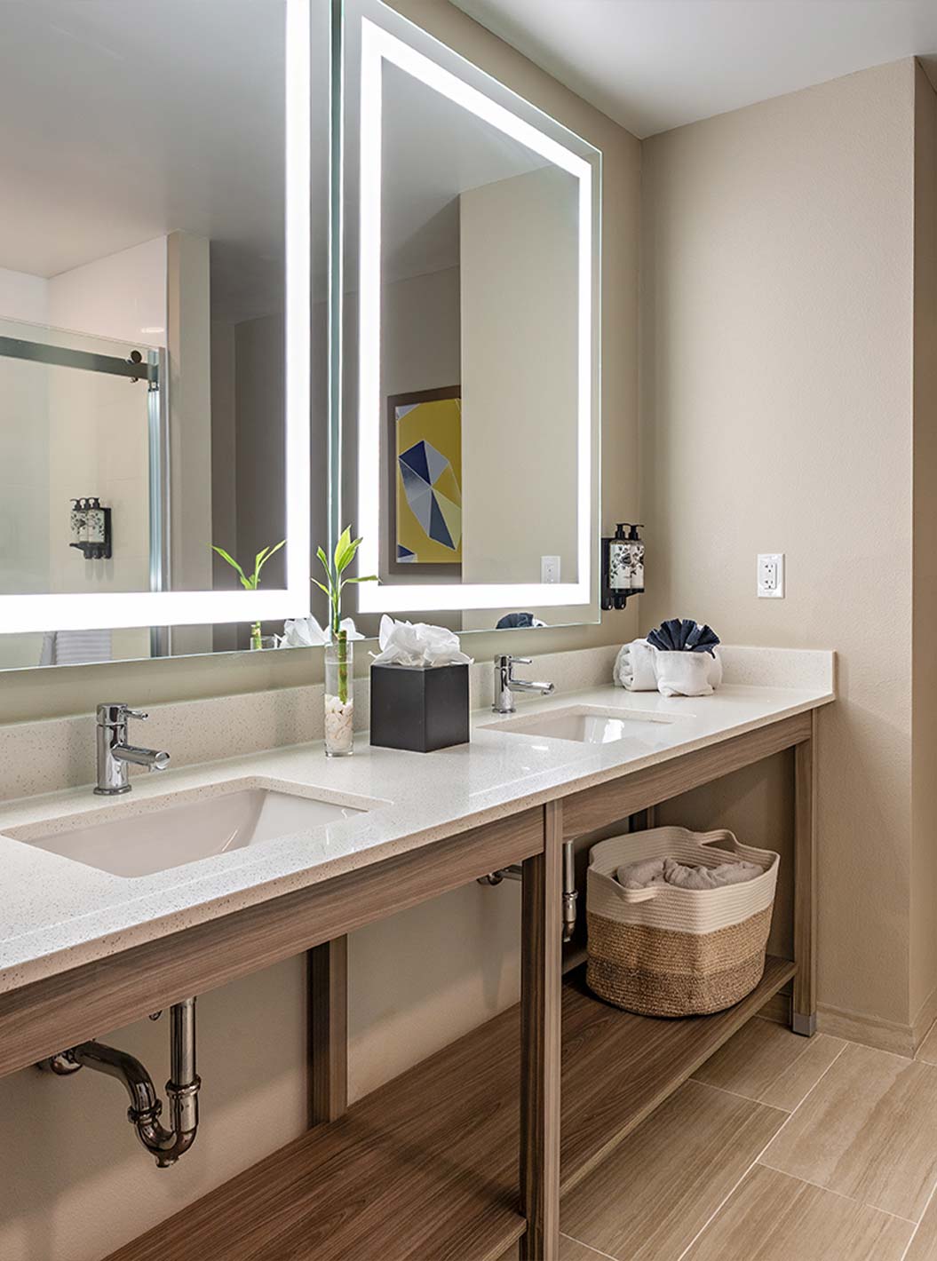 Connected King and Double Queen Superior Suites at Pestana Orlando Suites Lake Buena Vista with double vanity bathroom
