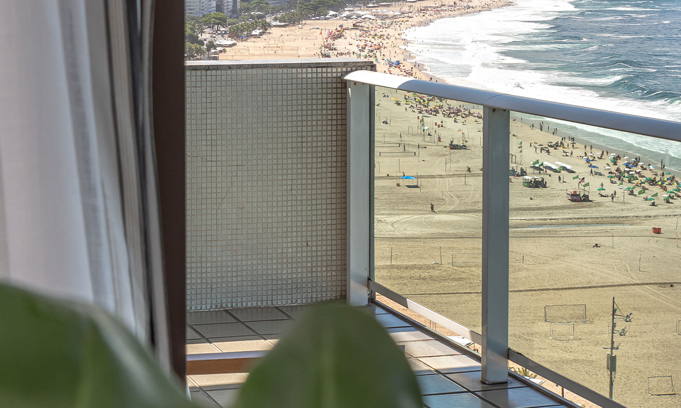 The Oceanic Suite at Pestana Rio Atlântica has a large balcony with beach view