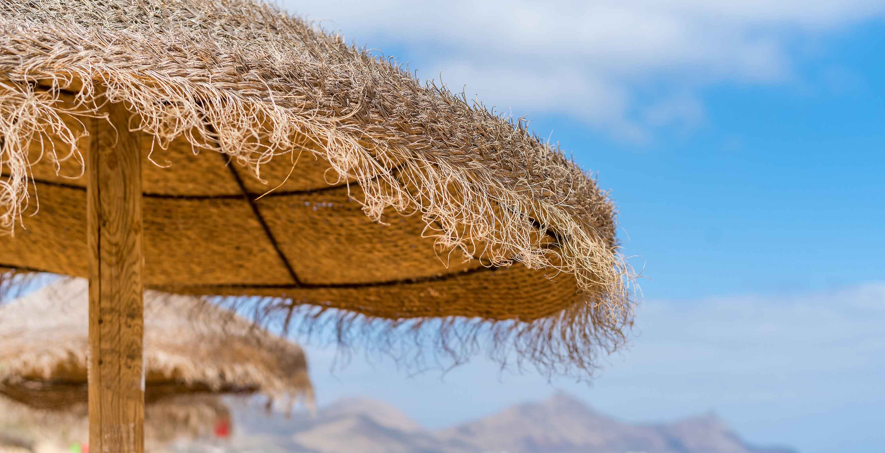 Beach Bar, Resort 5 étoiles à Porto Santo a une plage avec tous les parasols en paille
