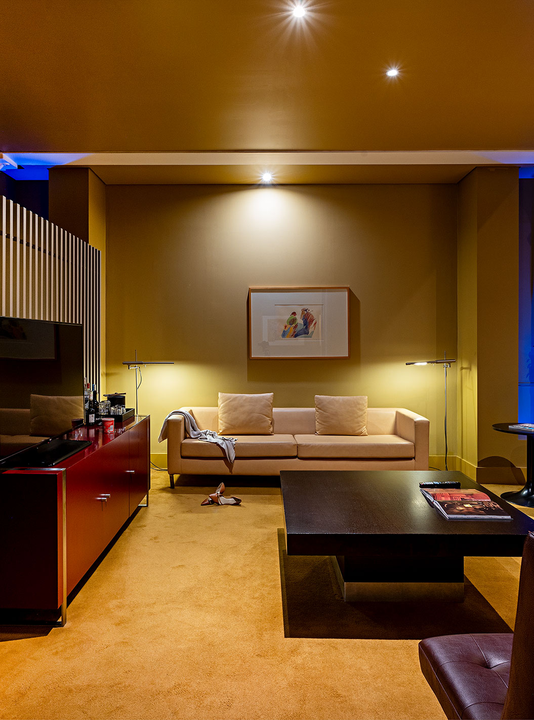 De Suite Balcony heeft een woonkamer met drie banken, een salontafel en een meubel met TV